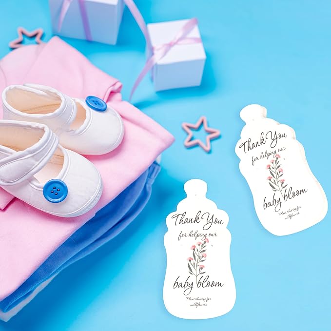 Baby Bottle Shaped Seed Paper – 5 Pink Baby Shower Favors for Guests with Wildflower Seeds, Writable & Plantable, Gender Reveal, Birthday Gifts for Guest