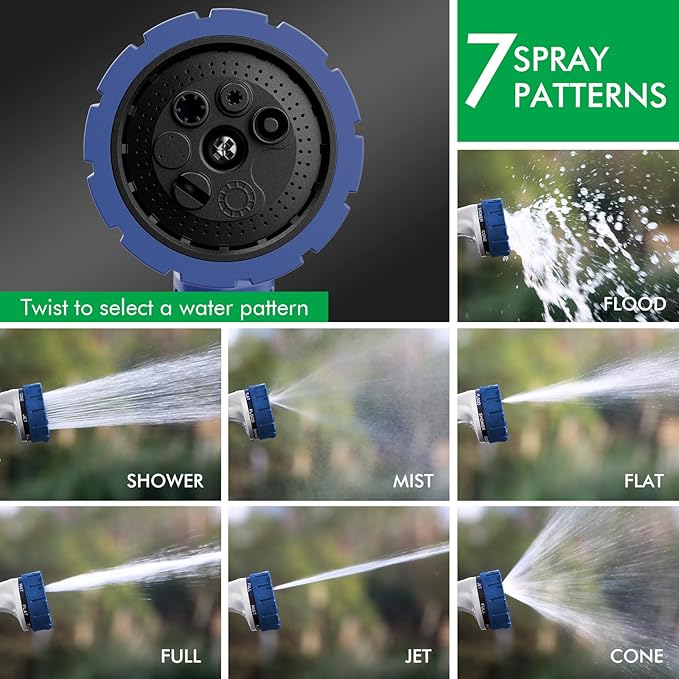 RESTMO Heavy Duty Hose Nozzle, Metal Garden Water Hose Sprayer with 7 Watering Patterns, Thumb Control, On Off Valve, High Pressure Nozzle Sprayer for Watering Plants, Car and Pet Washing, Blue