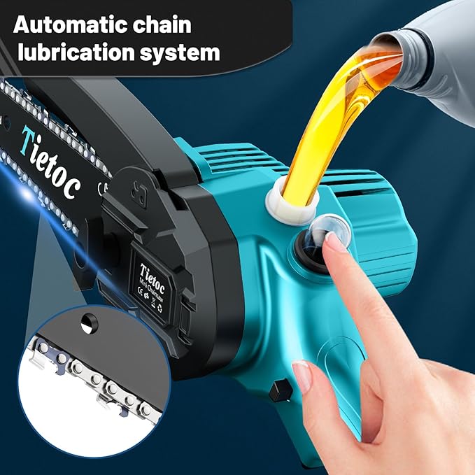 Tietoc Mini Chainsaw 8 inch Cordless with 2x 4000mAh Batteries, Battery Powerd Chain saw with Oiler, Lightweight Handheld Saw for Household & Garden, Gifts for Men, Dad, Husband, Gardener and DIYer