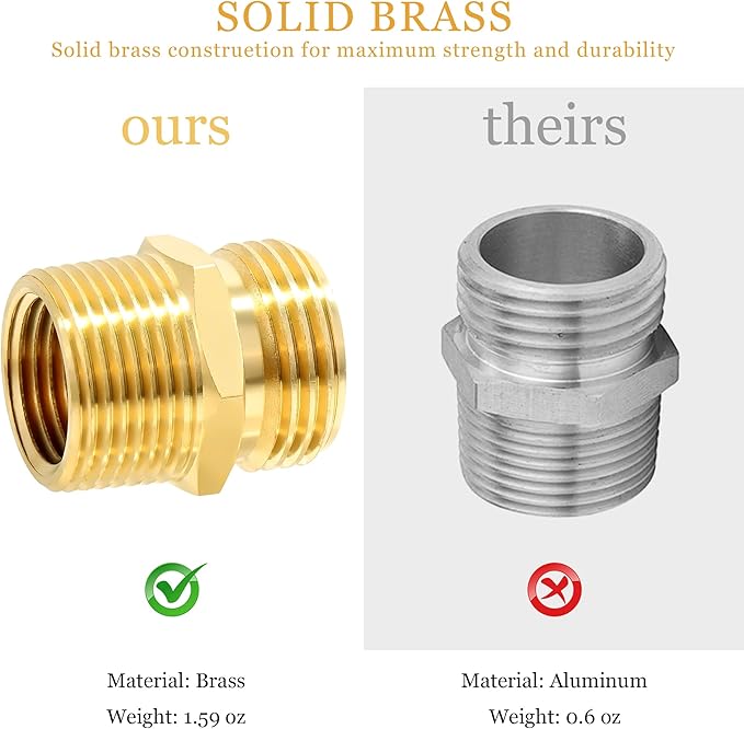 TAROSE 2 Pack Brass Garden Hose Adapter, Male to Male Hose Connector Adapter, GHT to NPT Adapter Hose Fitting,Brass Garden Hose to Pipe Fittings Connect