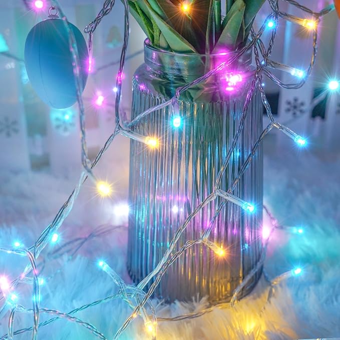 Connectable 200 LED 66FT Christmas String Lights Outdoor Indoor, 66FT Easter Pastel Lights Multicolor Decorations Lights, Waterproof 8 Modes Plug in Twinkle Fairy Lights for Christmas Bedroom Decor