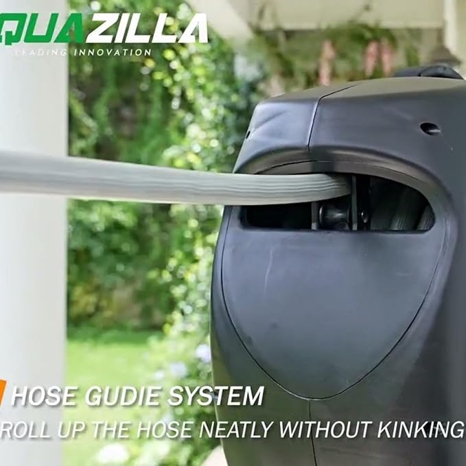 Retractable Garden Hose Reel, 100Ft x 5/8" Durable Wall Mounted Water Hose Reel with 180° Swivel Bracket, 9 Pattern Sprayer, 6Ft leader hose,Smooth Automatic Rewind, Any Length Lock.