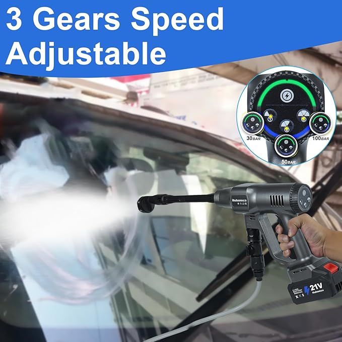 Cordless Power Washer 1450PSI Pressure Washer with 3 Nozzles and Foam Cannon, Handheld Portable Battery Powered, 3 Power Level Adjustable