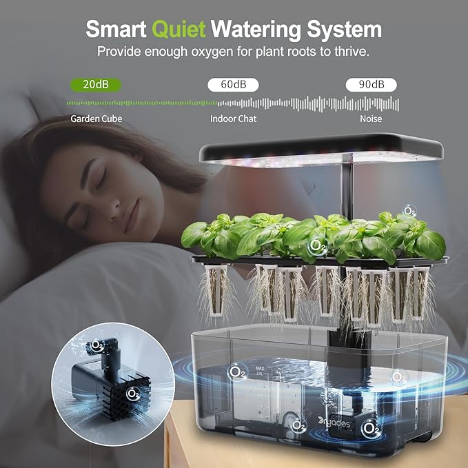 8-Pod Hydroponics Growing System Translucent Indoor Herb Garden with LED Grow Light Smart Quiet Pump Plant Germination Kit for Hydroponic Herbs, Vegetables, Lettuce Harvest on Countertop