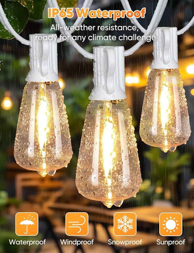 Brightever 120FT LED Outdoor String Lights with Remote, Patio Lights Outdoor Waterproof with 38 Shatterproof Edison Bulbs, Dimmable Outside Hanging Light for Birthday, Party, Christmas Decor, White