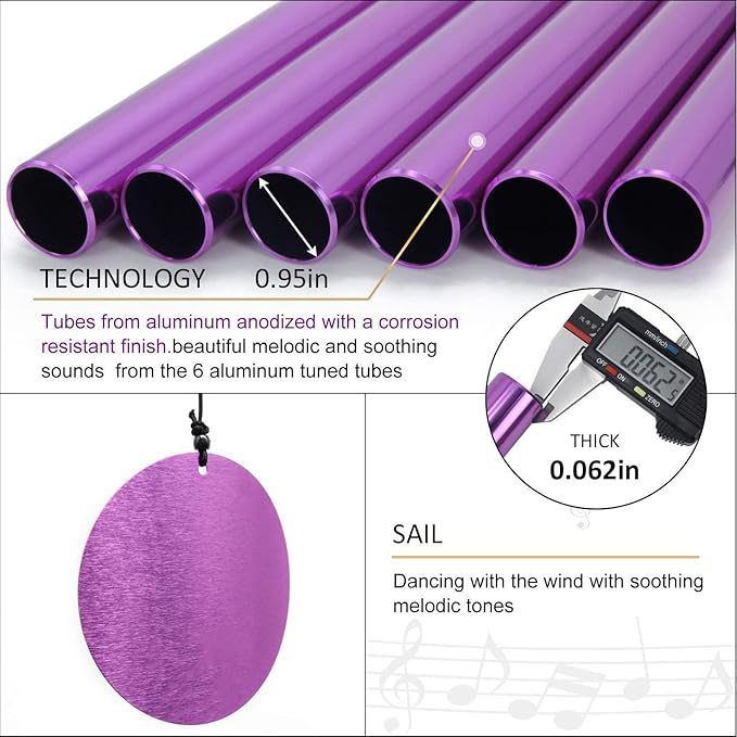 Memorial Wind Chimes Outdoor Large Deep Tone,36 Inch Wind Chimes Unique Tuned Relaxing Soothing Melody,Sympathy WindChimes for Mom,Dad,Garden, Yard, Patio, Porch,Home Decoration and Gift,(Purple)