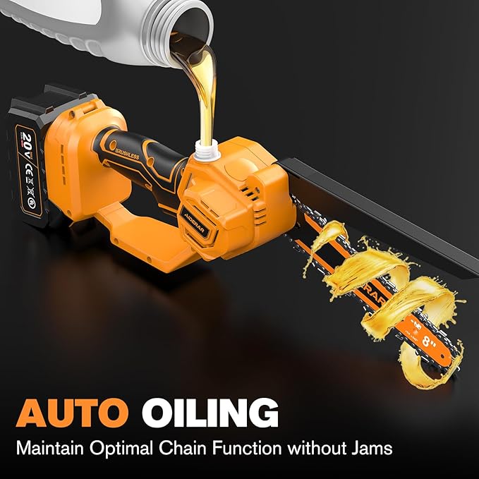Mini Chainsaw Cordless Battery Powered, 8 Inch & 6 Inch Brushless Electric Chain Saw with 2 Pack 4.0Ah Batteries, Small Handheld Portable Chainsaw for Tree Trimming Wood Cutting Gardening Gift
