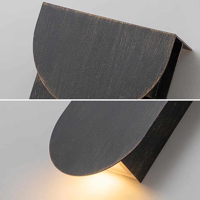 Modern Outdoor Wall Sconce Integrated LED Patio Wall Light Fixture, 2-Light Total 8W 3000K, Black Sweep Gold, Outdoor House Light Wall Mount for Garage Front Porch