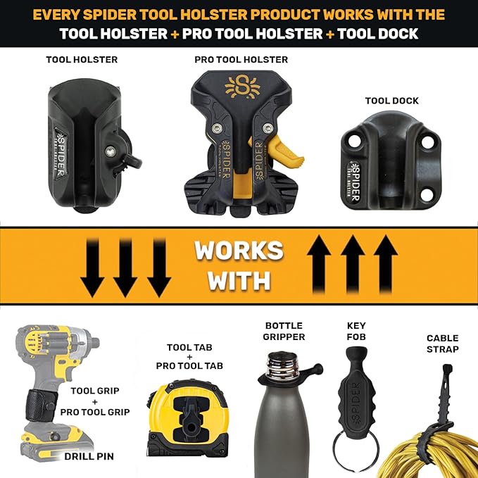 Spider Tool Holster - Improve The Way You Carry Your Power Drill, Driver, Multitool, Pneumatic, Multi-Tool and More on Your Belt - Compatible With All Major Tool Brands