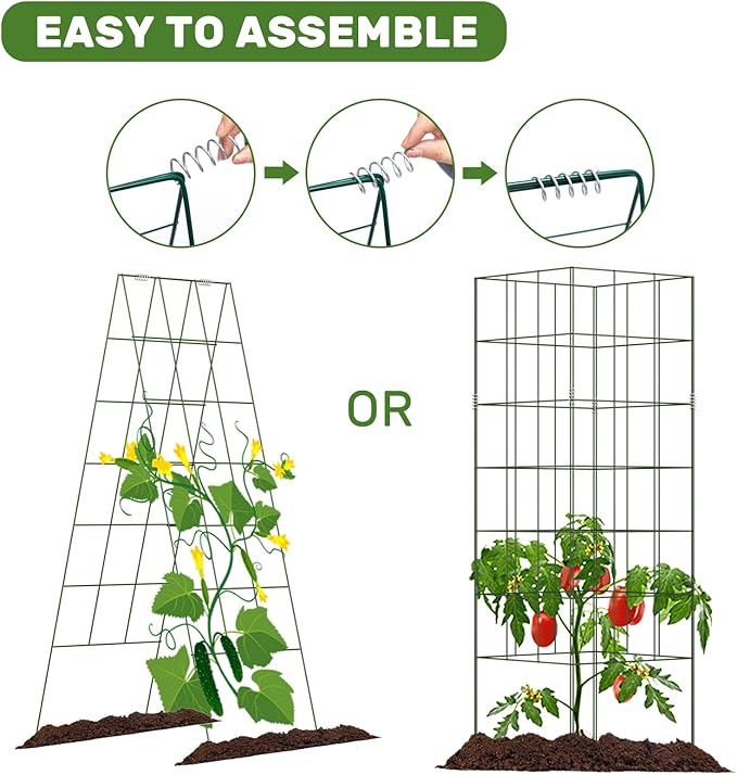 DOEWORKS Cucumber Trellis, 56" High Foldable A Frame Garden Trellis, 2 Pack, Plant Support for Climbing Cucumber, Beans, Tomatoes, Flowers, Green