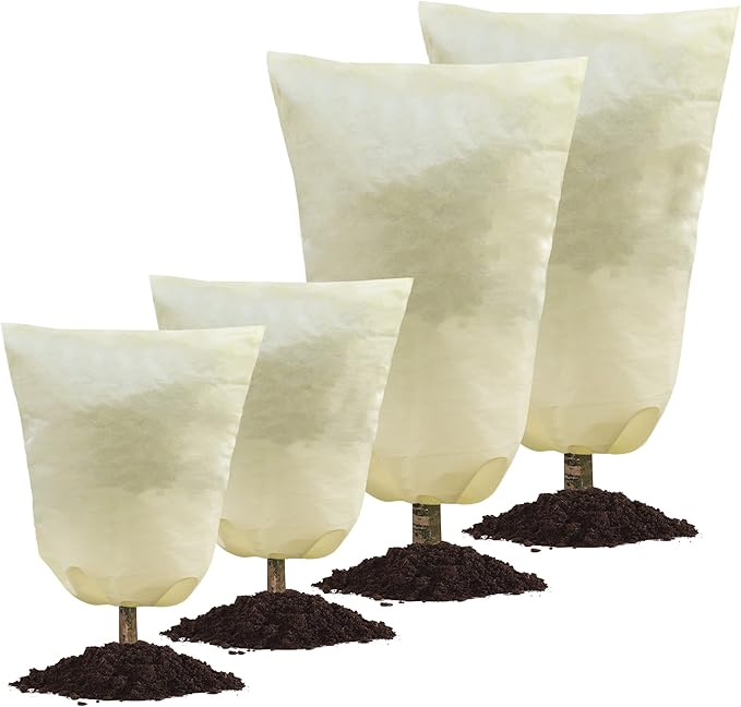MIXC 4 Packs 2 Size Plant Covers Freeze Protection, Winter Plant Cover Cold Weather Tree Frost Cloth Warm Blankets Shrub Covers for Outdoor Plant (23''×23''+47''×71'')