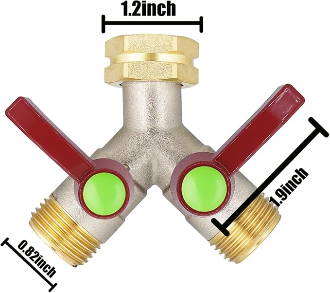 EJW Y-Valve Garden Hose Faucet Splitter, 3/4” GHT Threads,Outdoor Faucet Splitter, Brass High Flow, Garden Hose Y-Splitter 2-Way,Y-Valve Full Flow Hose Splitter,Garden Hose Splitter 2-Way Heavy Duty.