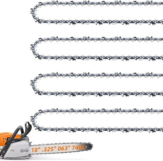 4 Pack 18 Inch Chainsaw Chain for Stihl .325" Pitch .063" Gauge 74 Drive Links 26RS 74, Replacement Chains Fit Stihl MS271 Farm Boss MS311 MS291 MS261 36390050074 Oregon L74, V74 and More