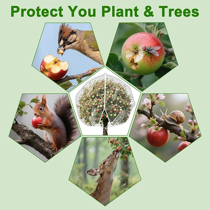 2-Pack 6 x 6ft Garden Netting with Zipper & Drawstring, Reusable Fine Mesh Cover for Plants, Fruit Trees, Vegetable Protection from Birds, Squirrels, Deer