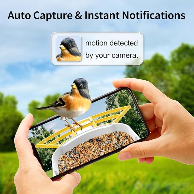 Smart Bird Feeder with Camera, AI Identify Birds Breed, Solar-Powered WiFi FHD 2K Live Camera, Auto Capture Backyard Garden Bird Watching, Motion Detection, Cloud and SD Card Storage,Yellow