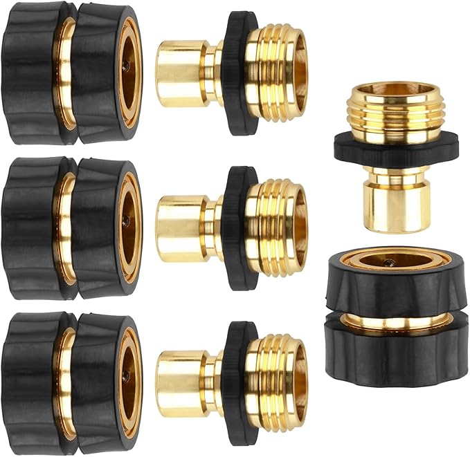 Quick Connect Hose Fittings Male and Female Set, 3/4 Inch Aluminum Garden Hose Fitting Quick Connector with Rubberized Grips, Water Hose Connector for Garden (4 Set)