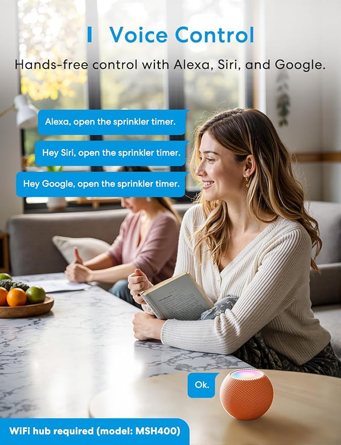 meross WiFi Water Hose Timer, Smart Sprinkler Timer with Brass Inlet & Outet, Work with Apple Homekit, Alexa & Google Assistant, Water Valve for Lawn, Garden, Yard and Pool, WiFi Hub Required