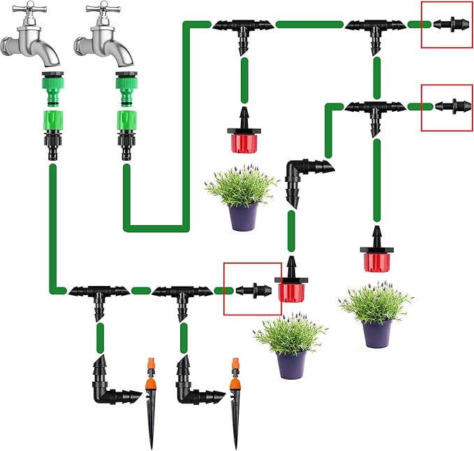 1/4" Drip Irrigation End Plug Fittings, 60 Pieces Drip Barbed End Cap Connectors for 1/4 Inch Irrigation Tubing, Drip Line Goof Plugs for Garden Lawn Systems