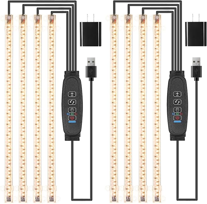13 Inches Plant Growing lamp Strips, Full Spectrum LED 3500K Grow Light for Indoor Plants with 3/9/12H Timer and 10 Dimmable Levels for Green House Hydroponics Succulent and Shelf,4 Head 2 Pack
