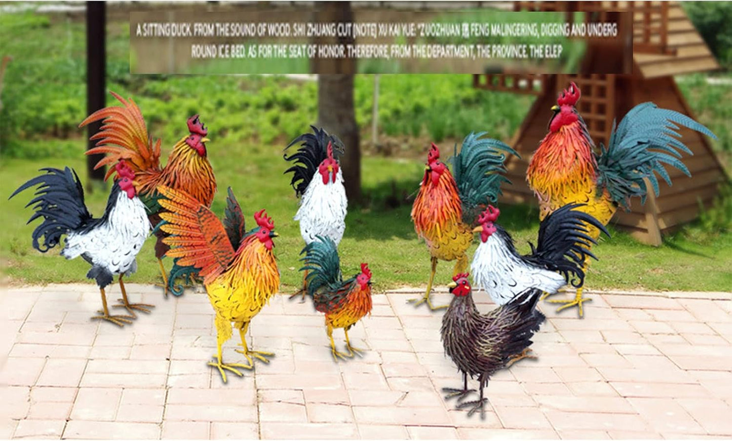 Metal Rooster Decor, Chicken Animal Yard Art Lawn Ornament Figurines Artwork for Outdoor, Patio,Backyard and Home Kitchen Decoration (Multicolor)