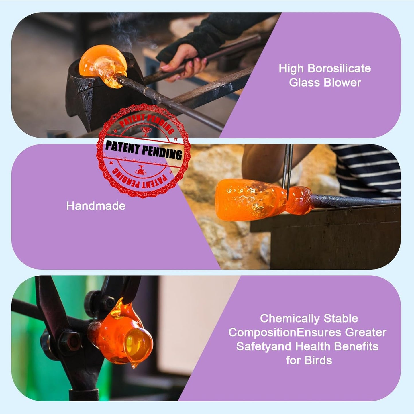 Hand Blown Glass Hummingbird Feeder for Outdoors Hanging with Ant Moat, Never Fade, 20 Ounces, Leak-Proof, Garden Backyard Decor for Bird Watching, for Mom Dad, Purple