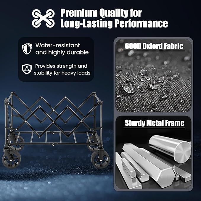 EchoSmile Collapsible Folding Wagon Cart 360lbs, Heavy Duty Garden Utility Cart with All Terrain Wheels, Large Capacity Outdoor Wagon for Camping, Beach, Shopping, Picnic (Black Orange)