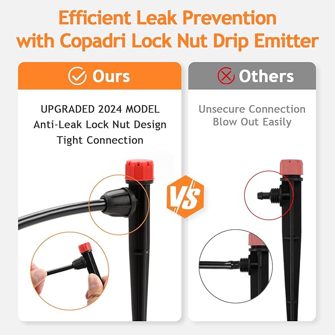 50pcs Drip Emitters for 1/4" Irrigation Tubing, Easy Connect Adjustable 360 Degree Water Flow Sprayer On 5" Stake for 4/7mm Tube Locked Drippers for Garden, Flower, Plant