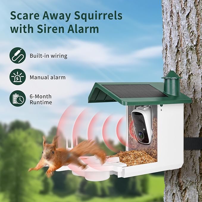 Smart Bird Feeder with Camera for Outside, 2K Ai Camera Feeder Wireless Outdoor, Bird House with Solar Powered Video Live Auto Capture, Watching Gifts for Birds Lovers