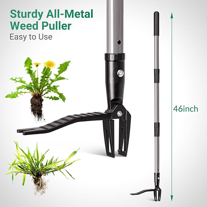 Suchtale Metal Weeder,Stand Up Weed Puller Tool with Long Handle – Heavy-Duty All-Metal Weeder with Upgraded Pincer Claw – Pull Weeds from The Root Without Bending, Pulling, or Kneeling