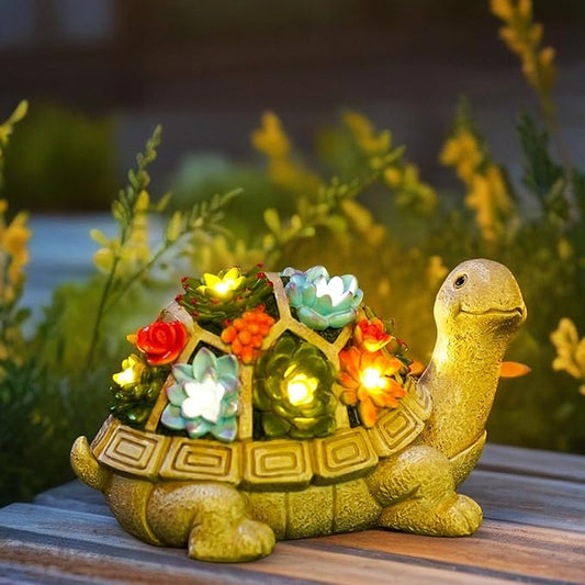 Solar Garden Turtle Statue - Turtle Decor with 7 Warming Solar LED Lights, Outdoor Decorations for Yard Patio Lawn & More, for Women, Moms, Birthdays