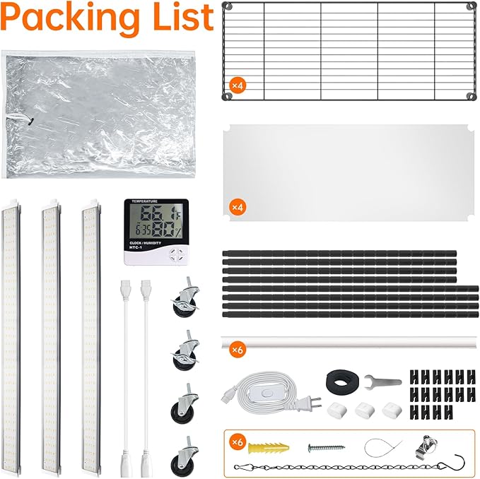 Bstrip Indoor Greenhouse with Grow Light, Plant Stand with 3 Pack Full Spectrum Plant Lights , 3 Color Modes, Plant Shelf with Tent for Indoor Plant, Seed Starting, Seed Tray, 35.4"x13.8"x59"