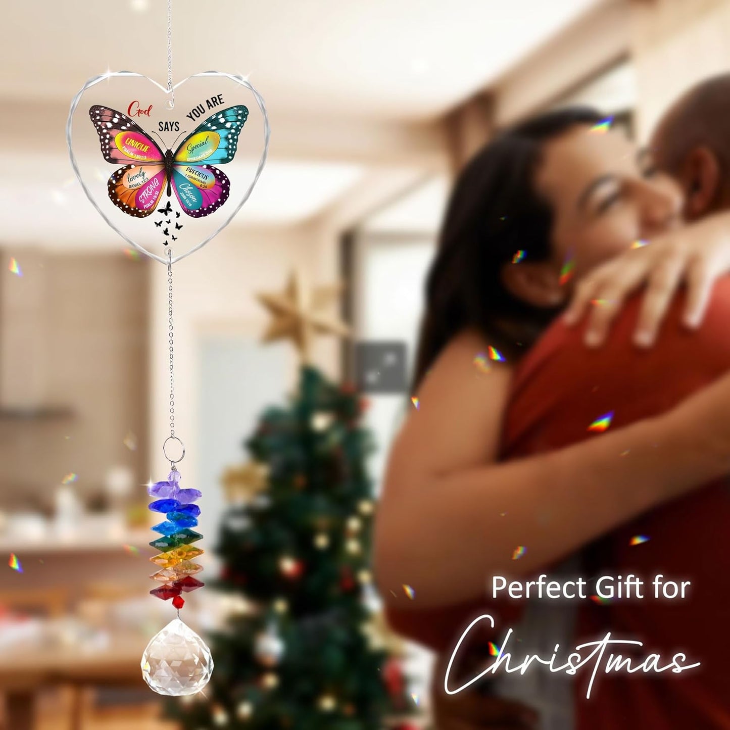 Glass Ornament Suncatcher - Appreciation Gift - Unique Presents - Encouragement Butterfly Inspirational Gifts for Friends, Mom, Sister, Girl, Female Coworker, Christian