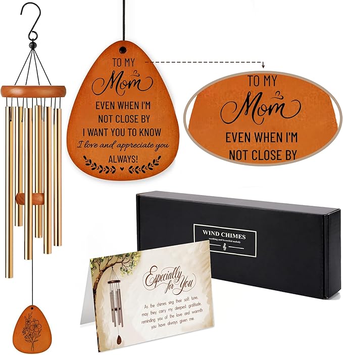 Wind Chimes for Mom Birthday Gifts from Daughter, Son - Christmas Ideas for Mom Long Distance, Mothers Day Presents - Home Patio Garden Decor - Wooden Large Wind Chimes for Outside 28"