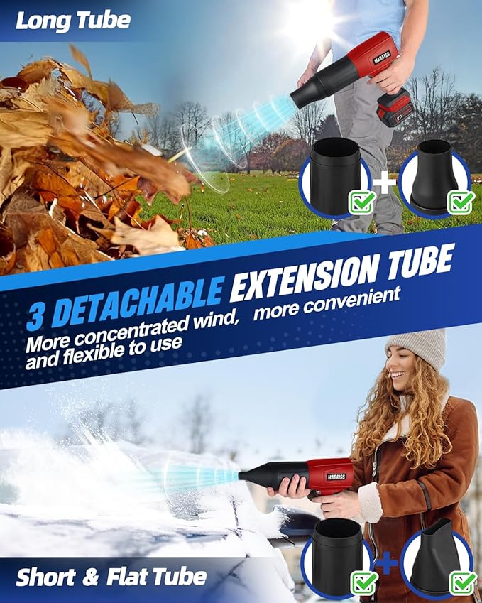 Cordless Leaf Blower with 2 X 4.0A 20000mAh Batteries Brushless Motor, Lightweight Low Decibel Turbo Jet Blower with Pro Earplugs for Patio Cleaning,Car Blowing Water, Blowing Leaves and Dust (Red)