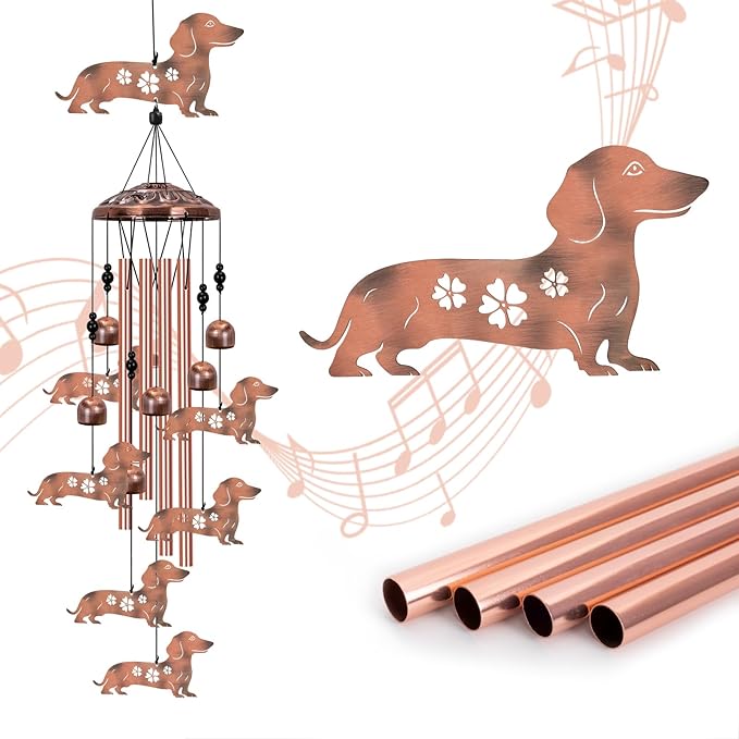 Dachshund Dog Wind Chimes for Outside, Dachshund Gifts for Women, Memorial Dog Wind Chime, Large Dachshund Decor for Dog Lovers, 40" Outdoor Garden Decor for Lawn, Porch, Patio, Yard