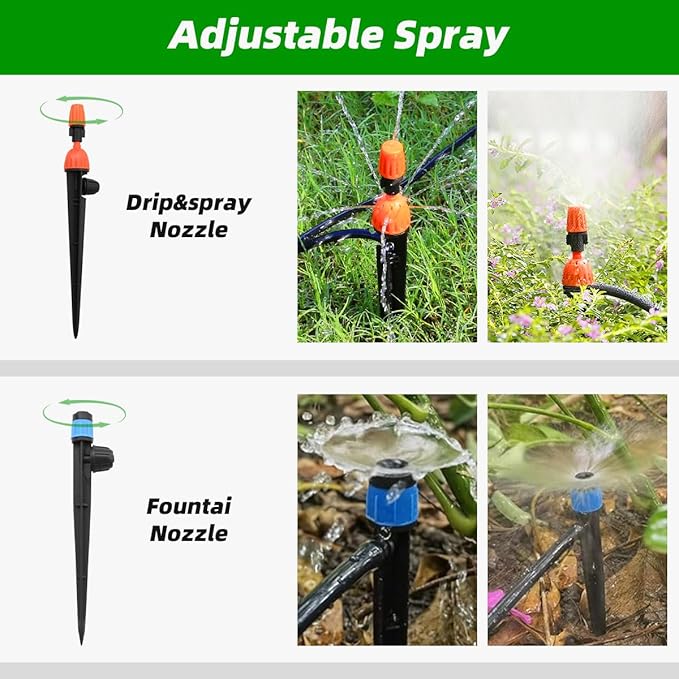 Micro Drip Irrigation Kit Automatic Garden Watering Misting System with 8/12 inch 4/7 inch Irrigation Tubing Hose and Water Timer for Greenhouse, Yard, Lawn