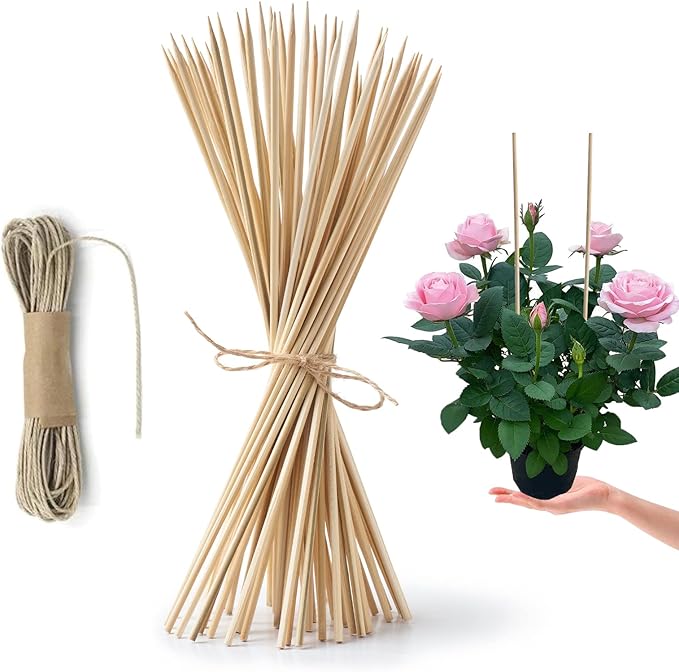 HOPELF 50 Pack 8" Bamboo Plant Stakes for Wood Garden Sticks,Wooden Indoor Gardening Floral Plant Support ,Potted Plants,Crafts, More Size Choices 8"/12"/16"