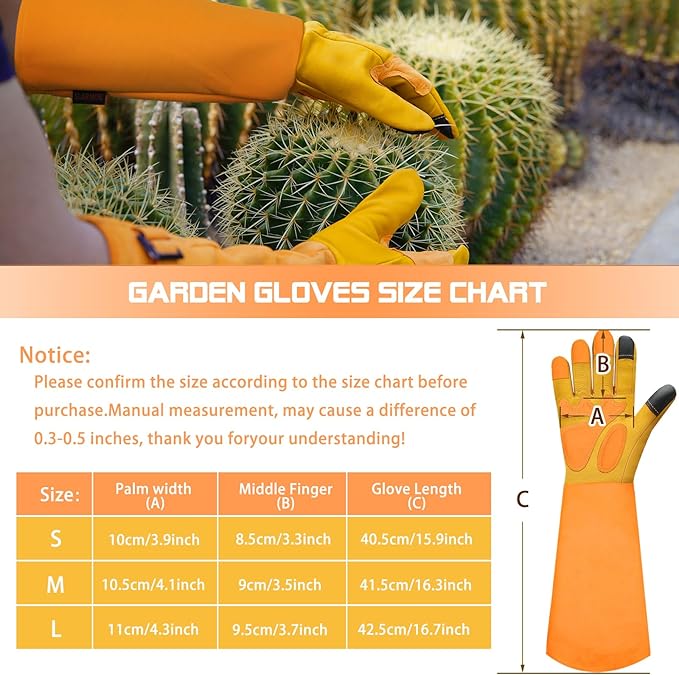 Long-Gardening-Gloves for Women/Men - Thorn Proof Rose Pruning Gloves Heavy Duty Gauntlet-S