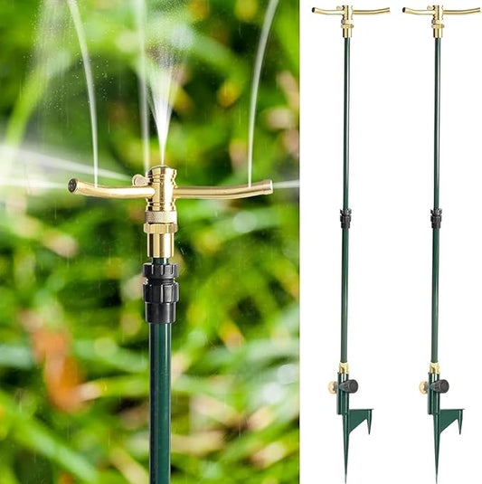 Hourleey 3-Arm Garden Sprinkler, 2 Pack High-Rise Lawn Sprinkler with Adjustable Telescoping Base, 360 Degree Rotation Sprinklers for Large Area Coverage Gardening Watering Lawn Irrigation System