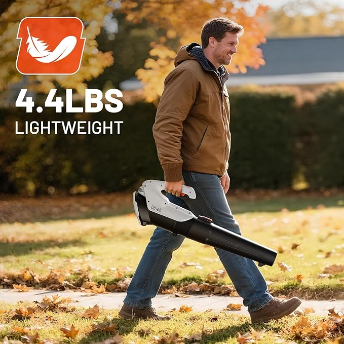 Litheli 20V Cordless Leaf Blower, Dual 2×2.0Ah Batteries Included, 350CFM/85MPH, 2-Speed Lightweight Handheld Electric Blower for Lawn, Patio, Dust & Leaves