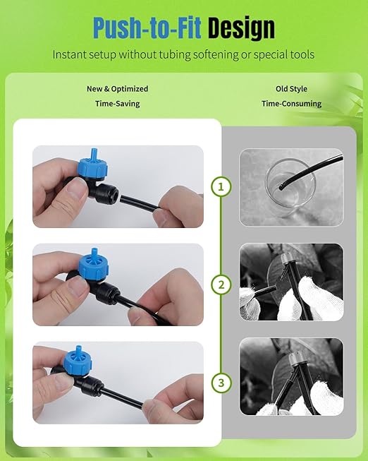 Pawfly Push-to-Fit Drip Irrigation Emitters 1 GPH Pressure Compensating Drippers with Constant Water Flow Irrigation Drippers Drip Emitters Drip Irrigation System Parts for 1/4 Inch Tubing, 30 Pcs