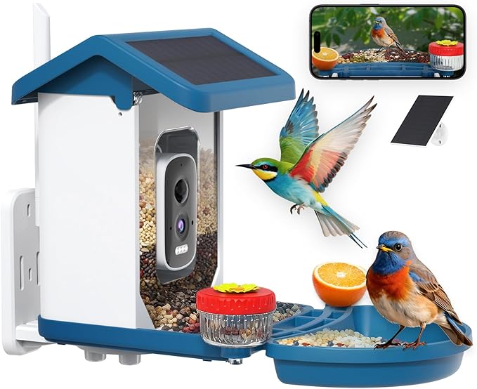 Smart Bird Feeder with Camera Solar Powered, 4K HD Video Bird House, AI Bird Species Identification, Live Stream & Night Vision, Auto-Capture & Notify, Weatherproof Design, Ideal Gifts for Lover