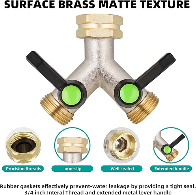 Hose Splitter,Garden Hose Splitter 2 Way,Y Adapter for Water Hose, Faucet Splitter, 2 Way Heavy Duty Brass Splitter,Outdoor Faucet Splitter,with Long Handle.