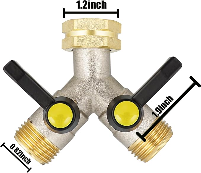 EJW Garden Hose Splitter 2-Way Heavy Duty, Y-Valve Garden Hose Faucet Splitter, 3/4” GHT Threads,Outdoor Faucet Splitter,Brass High Flow, Garden Hose Y-Splitter 2-Way,Y-Valve Full Flow Hose Splitter.