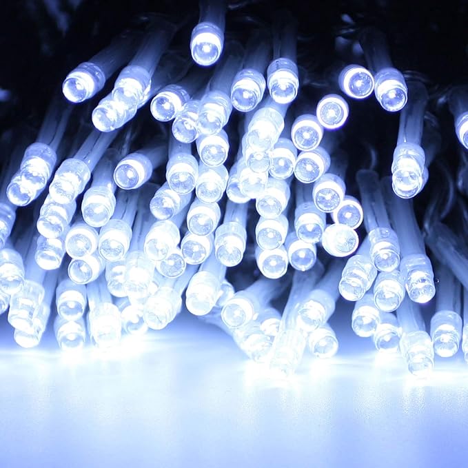 Extra-Long String Lights Outdoor Indoor, 300 LED Super Bright Christmas Lights Clear Wire, Waterproof 8 Modes Plug in Twinkle Fairy Light for Bedroom Party Wedding Garden Christmas (Cool White)