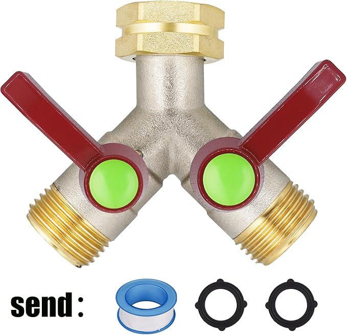 EJW Y-Valve Garden Hose Faucet Splitter, 3/4” GHT Threads,Outdoor Faucet Splitter, Brass High Flow, Garden Hose Y-Splitter 2-Way,Y-Valve Full Flow Hose Splitter,Garden Hose Splitter 2-Way Heavy Duty.