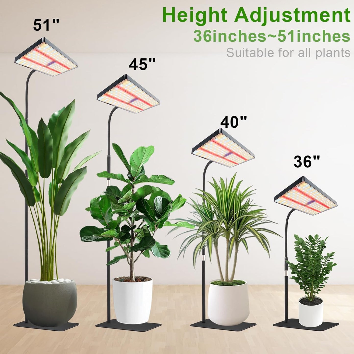 yadoker Grow Light for Indoor Plants,286 LEDs Full Spectrum Standing Plant Grow Light with 4H/8H/12H Timer,10-Level Brightness, 51" Adjustable,Flow Grow Lamp for Tall Large Indoor Plants