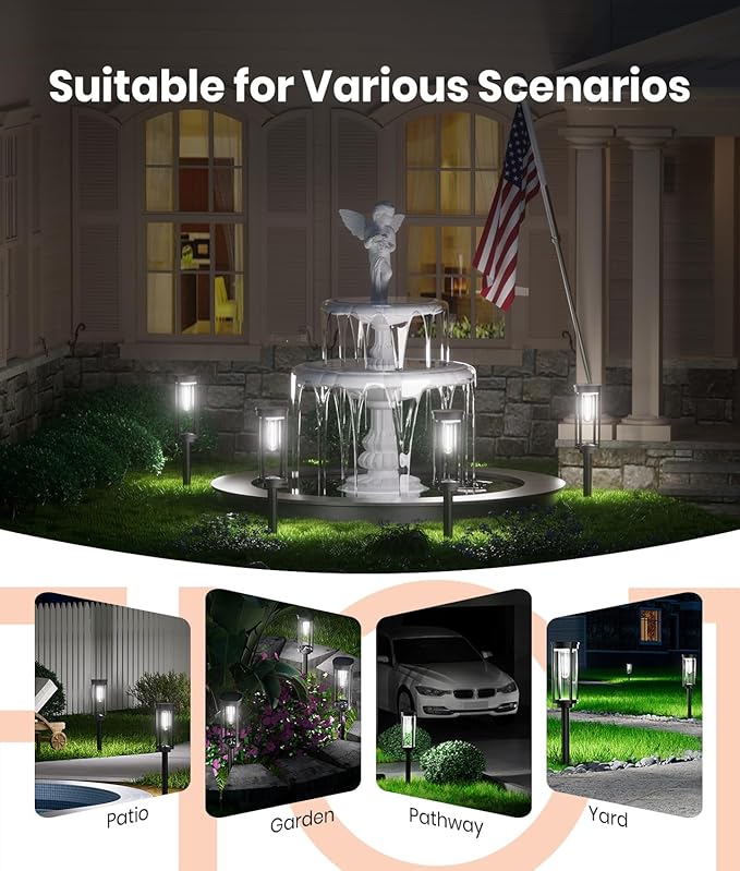 Solar Pathway Lights Outdoor Solar Lights Outdoor, IP65 Waterproof Auto On/Off Solar Garden Lights Solar Powered Landscape Lighting for Yard Walkway Driveway Pathway (Cool White, 2pack)