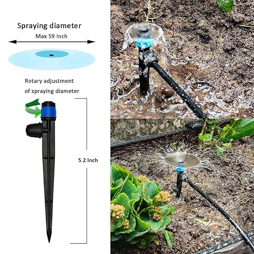 Drip Irrigation System with Water Timer 162ft Drip Irrigation Kit 5/16โID and 1/4 Inch Pipe Auto Watering System for Garden Adjustable Spray, for Greenhouse, Garden, Lawn, Potted Plants Black
