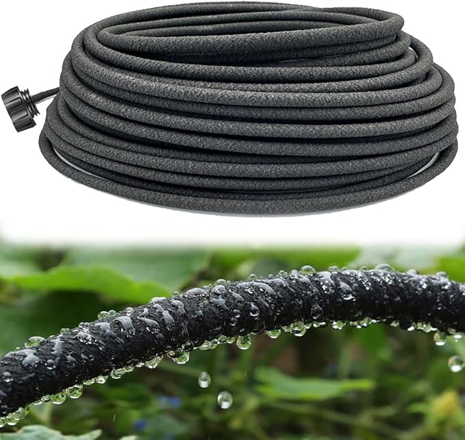 1/4 Inch Soaker Hose for Garden 100ft Soaker Irrigation Drip Hose System, Heavy Duty Drip Irrigation Tubing with Hose Connector Accessories for Watering Garden Beds Vegetable Lawn and Yard (100ft)